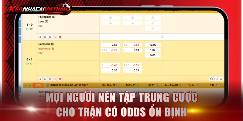 Mọi người nên tập trung cược cho trận có odds ổn định