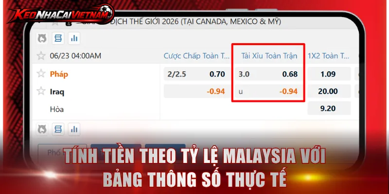 Tính tiền theo tỷ lệ Malaysia hiển thị dương