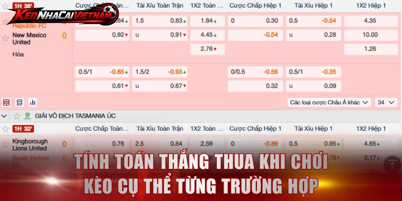 Tính toán thắng thua khi chơi kèo cụ thể từng trường hợp